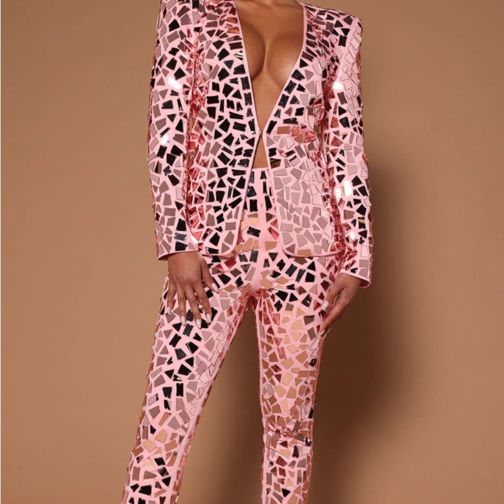 Fashion Nova Reflective Pink Pantsuit